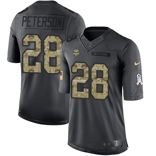 Nike Vikings #28 Adrian Peterson Black Youth Stitched NFL Limited 2016 Salute To Service Jersey